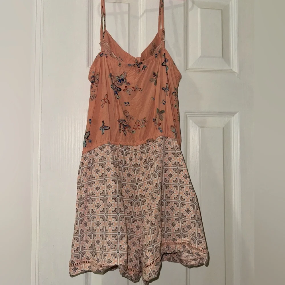 Gap Girls Butterfly Floral Print Romper Size 12 Orange Blue